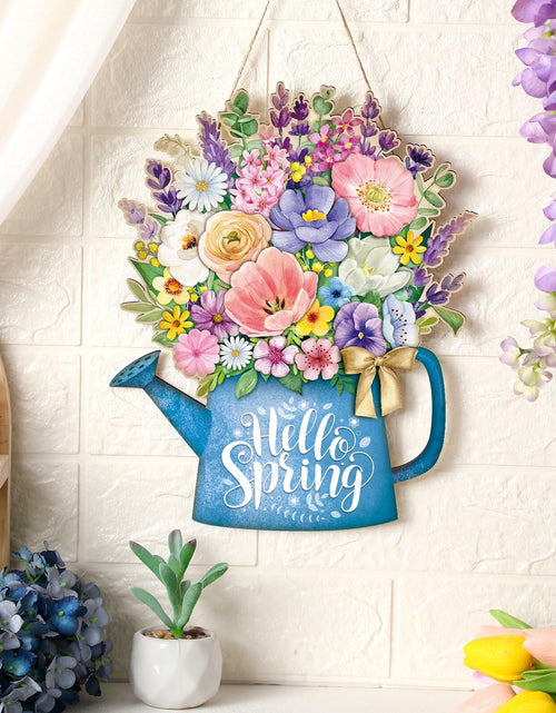 Load image into Gallery viewer, Spring Door Decor Wreath 12.4x10in Hello Spring Wooden Porch Sign
