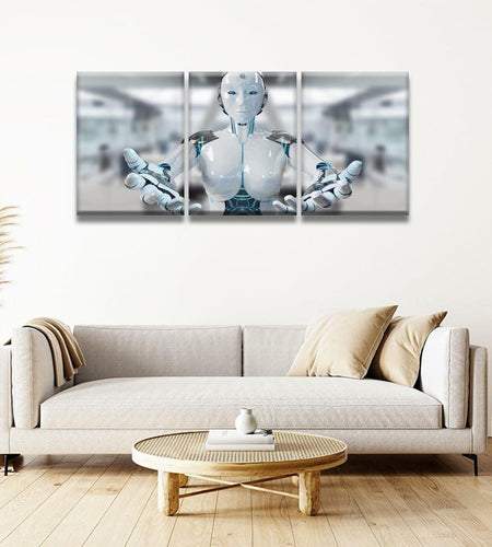 3 pcs AI Machine Learning Robot Human Touch Canvas Wall Art 36x16