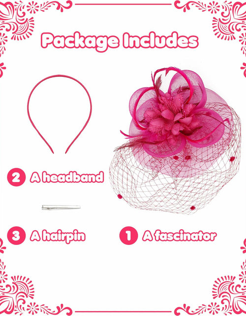 Load image into Gallery viewer, Kidukso Fascinators Hat Vintage 1923s Derby Mesh Veil Feathers Rose Red
