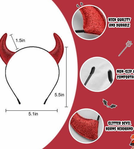 Voiiake Red Devil Horns Headband & Fishnet Thigh High Stockings Set