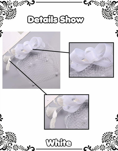 Load image into Gallery viewer, Kidukso Fascinators Hat Vintage 1930s Derby Mesh Veil Feathers White
