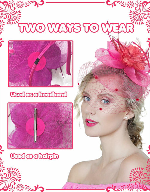 Load image into Gallery viewer, Kidukso Fascinators Hat Vintage 1923s Derby Mesh Veil Feathers Rose Red
