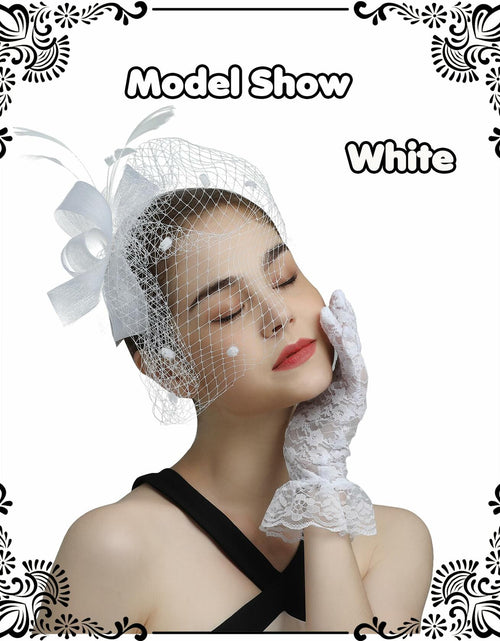 Load image into Gallery viewer, Kidukso Fascinators Hat Vintage 1930s Derby Mesh Veil Feathers White
