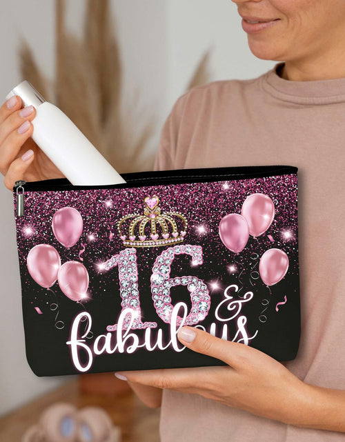 Load image into Gallery viewer, AWSICE Makeup Bag Black Pink 16 Fabulous Birthday Gift for Girls

