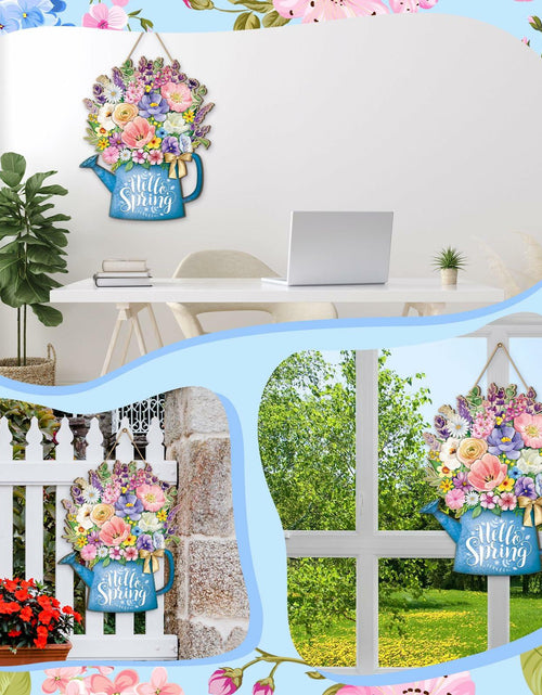 Load image into Gallery viewer, Spring Door Decor Wreath 12.4x10in Hello Spring Wooden Porch Sign
