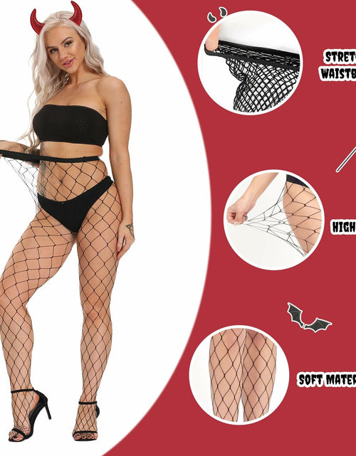 Load image into Gallery viewer, Voiiake Red Devil Horns Headband &amp; Fishnet Thigh High Stockings Set
