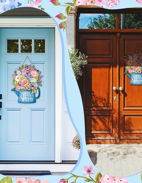 Load image into Gallery viewer, Spring Door Decor Wreath 12.4x10in Hello Spring Wooden Porch Sign
