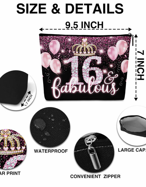 Load image into Gallery viewer, AWSICE Makeup Bag Black Pink 16 Fabulous Birthday Gift for Girls
