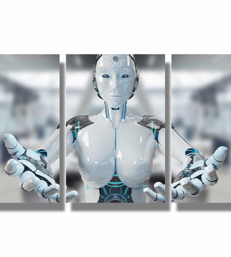 3 pcs AI Machine Learning Robot Human Touch Canvas Wall Art 36x16