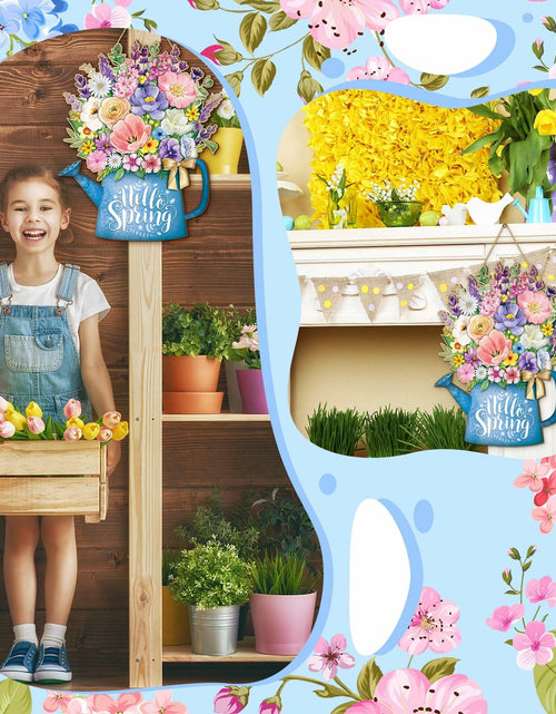 Load image into Gallery viewer, Spring Door Decor Wreath 12.4x10in Hello Spring Wooden Porch Sign
