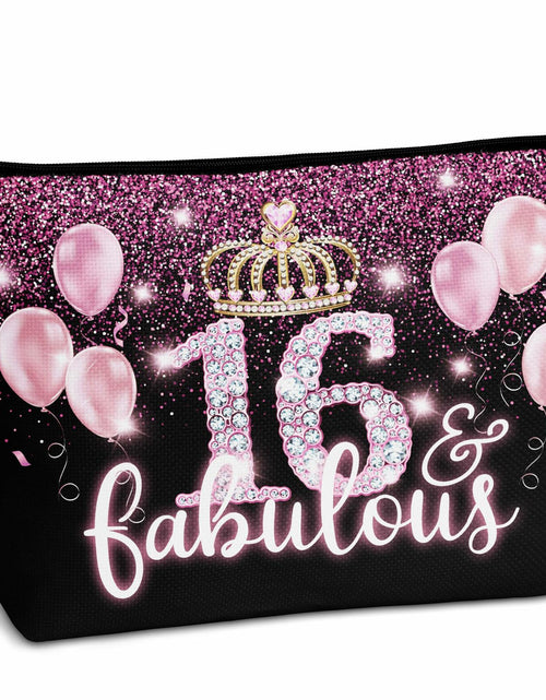 Load image into Gallery viewer, AWSICE Makeup Bag Black Pink 16 Fabulous Birthday Gift for Girls
