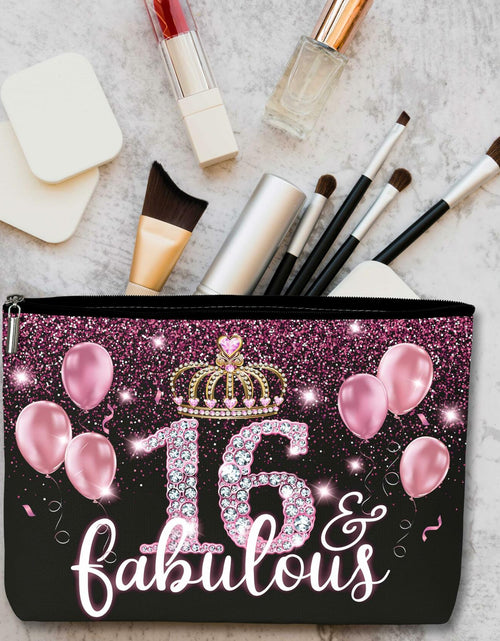 Load image into Gallery viewer, AWSICE Makeup Bag Black Pink 16 Fabulous Birthday Gift for Girls
