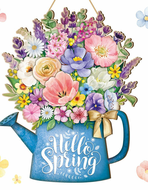 Load image into Gallery viewer, Spring Door Decor Wreath 12.4x10in Hello Spring Wooden Porch Sign
