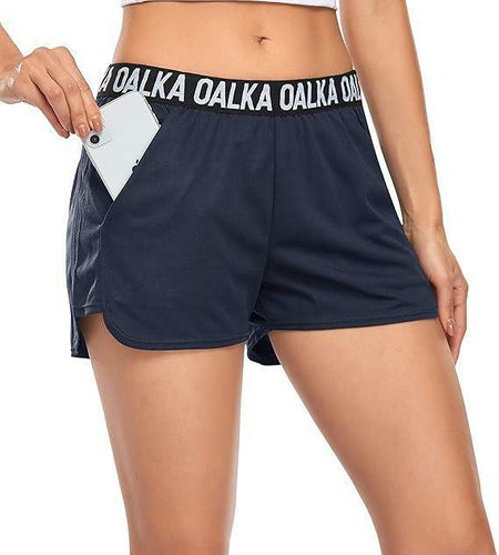 Oalka Women's Running Shorts Out Side Pockets Athletic Denim Blue Size XXL