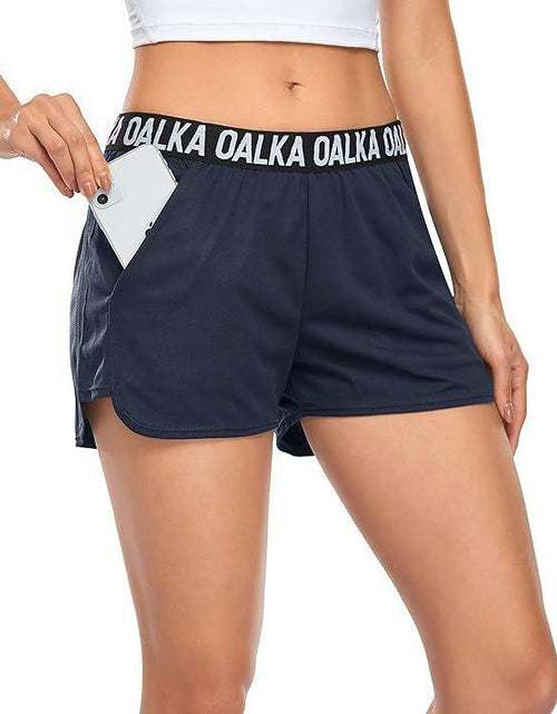 Load image into Gallery viewer, Oalka Women's Running Shorts Out Side Pockets Athletic Denim Blue Size XXL
