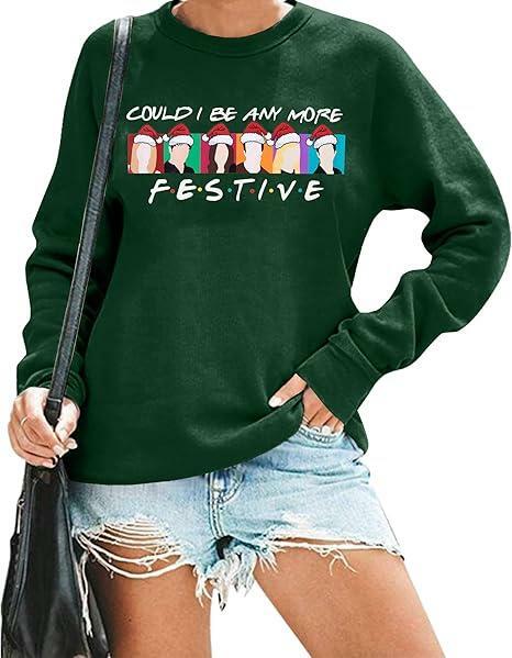 Load image into Gallery viewer, FASHGL Christmas Friends Sweatshirt Women Long Sleeve Green, XL
