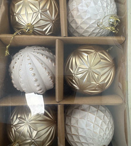 Sunshine Decor 3.15" Vintage Christmas Ball Ornaments Rustic White Champagne