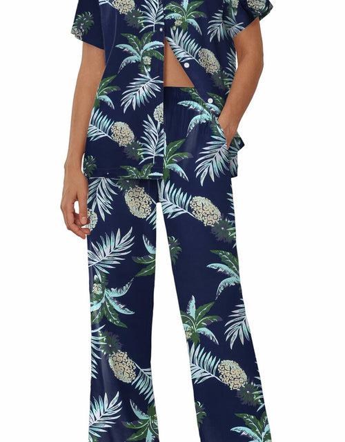 Load image into Gallery viewer, Ekouaer Women Pajamas Set Button Down Short Sleeve Navy Size Small
