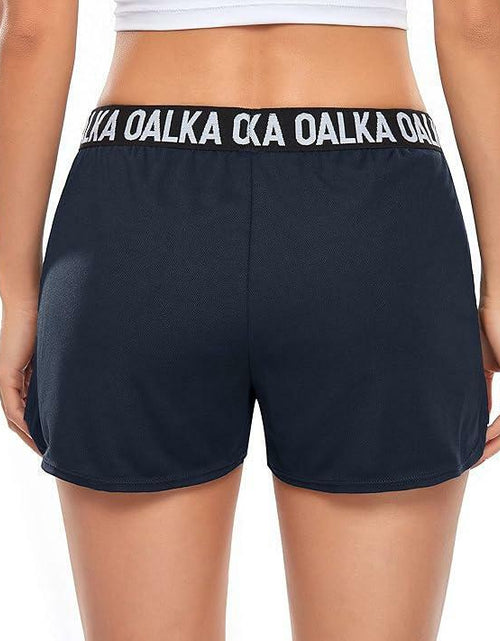 Load image into Gallery viewer, Oalka Women's Running Shorts Out Side Pockets Athletic Denim Blue Size XXL
