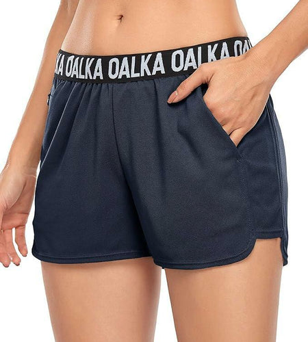 Oalka Women's Running Shorts Out Side Pockets Athletic Denim Blue Size XXL
