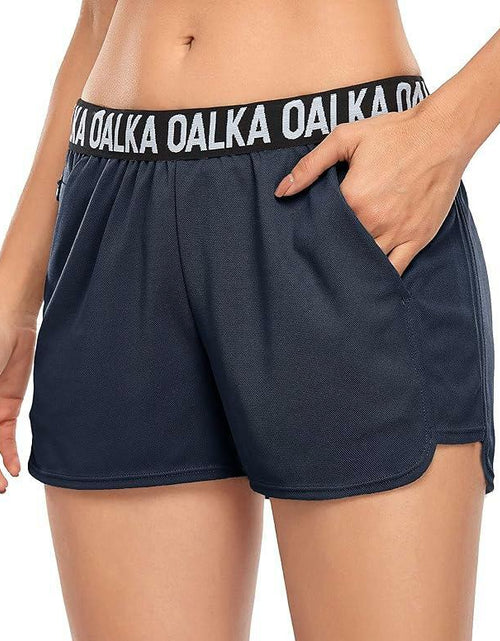 Load image into Gallery viewer, Oalka Women's Running Shorts Out Side Pockets Athletic Denim Blue Size XXL
