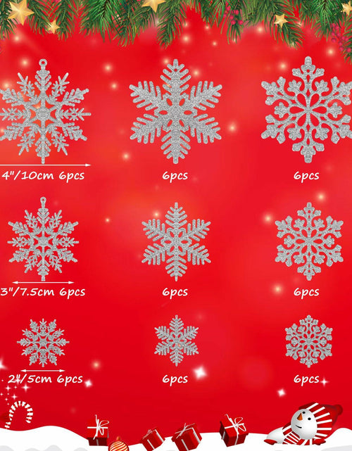 Load image into Gallery viewer, 54pcs Silver Snowflake Christmas Tree Ornaments Glitter Indoor Decor
