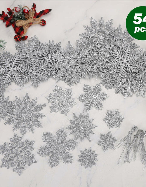 Load image into Gallery viewer, 54pcs Silver Snowflake Christmas Tree Ornaments Glitter Indoor Decor
