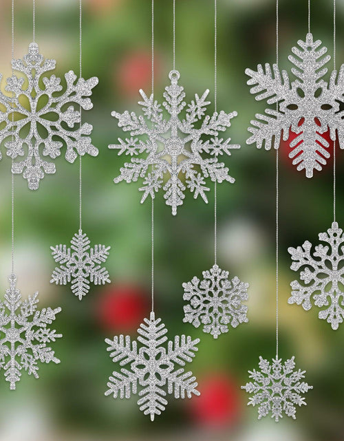 Load image into Gallery viewer, 54pcs Silver Snowflake Christmas Tree Ornaments Glitter Indoor Decor
