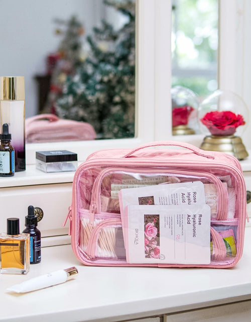 Load image into Gallery viewer, FUNSEED Clear Travel Toiletry Bag Large Organizer Pink Multiple Compartments
