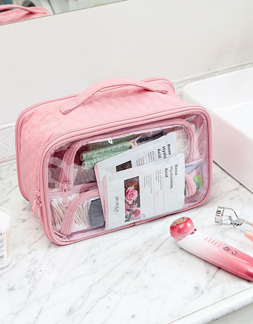 Load image into Gallery viewer, FUNSEED Clear Travel Toiletry Bag Large Organizer Pink Multiple Compartments
