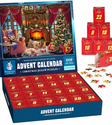 Christmas Puzzle Advent Calendar 2025 Fireplace 1008 Pieces 24 Parts