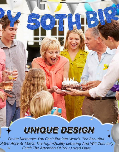 Load image into Gallery viewer, Fulmoon 50th Birthday Banner Pre Strung Glitter 11.5ft Champagne Gold
