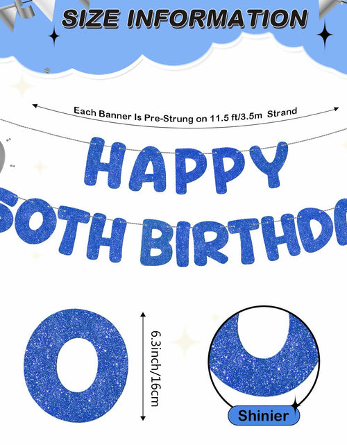 Load image into Gallery viewer, Fulmoon 50th Birthday Banner Pre Strung Glitter 11.5ft Champagne Gold
