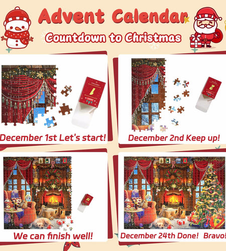 Christmas Puzzle Advent Calendar 2025 Fireplace 1008 Pieces 24 Parts