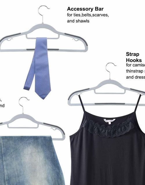 Load image into Gallery viewer, OIKA Plastic Hangers with Tie Rack 16.5in Heavy Duty Non-Slip 30 Pack
