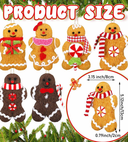 Fanfanwin Gingerbread Man Ornaments Brown 5.12in 6 Pcs Christmas Decor