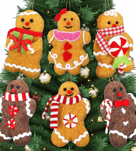 Fanfanwin Gingerbread Man Ornaments Brown 5.12in 6 Pcs Christmas Decor