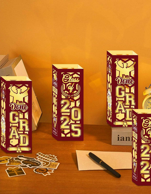 Load image into Gallery viewer, 6 Pcs Graduation Table Centerpieces Lantern Boxes LED Light Red Class 2025
