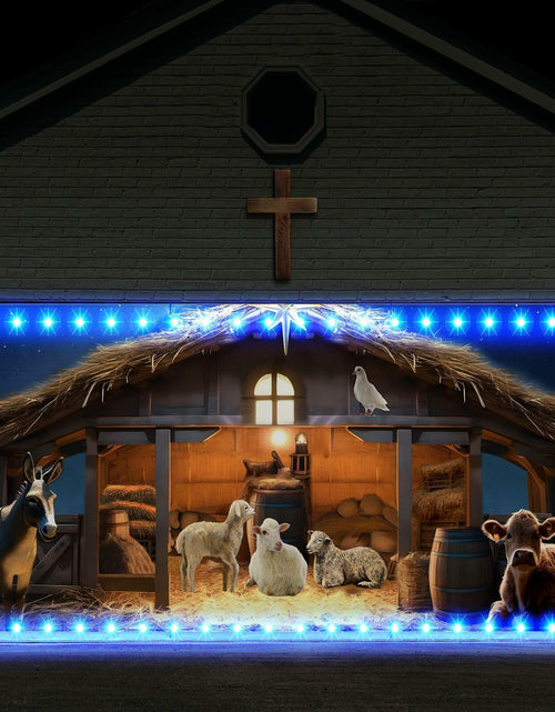 Load image into Gallery viewer, Ganeen 6.4x16ft LED Christmas Garage Door Banner Rustic Nativity Farm
