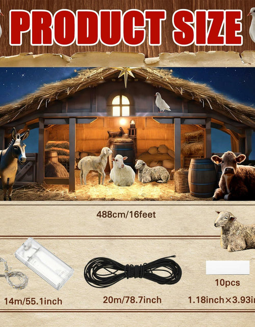 Load image into Gallery viewer, Ganeen 6.4x16ft LED Christmas Garage Door Banner Rustic Nativity Farm
