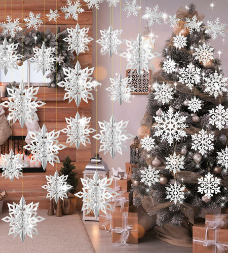 Fullhawl 3D Snowflake Christmas Ornaments Set 12 Pcs White Hanging Decor