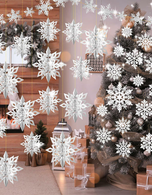 Load image into Gallery viewer, Fullhawl 3D Snowflake Christmas Ornaments Set 12 Pcs White Hanging Decor
