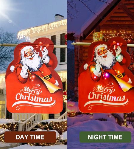 Alupssuc Lighted LED Santa Claus Garden Flag 20x15 Inch Red Double Sided