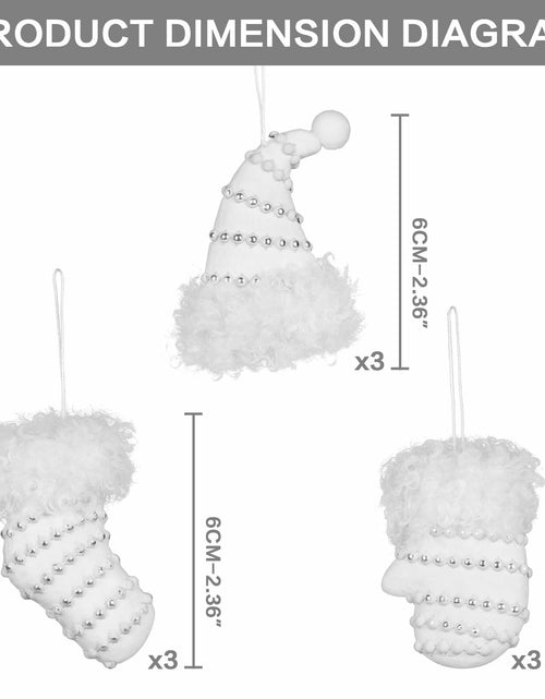 Load image into Gallery viewer, RoseCraft Christmas Ornaments 9PCS Socks Hat Tree Decor White Silver
