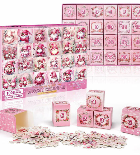 1008 Pc Pink Gnome Advent Calendar Puzzle 2025 24-Day Countdown