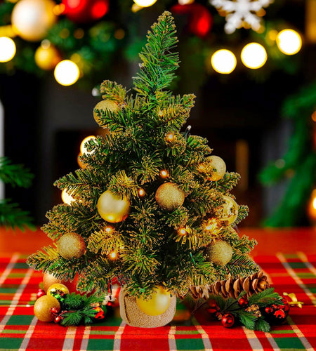 Aimmop 18in Small Christmas Tree with Ornaments 59 Tips Green