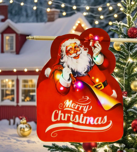 Alupssuc Lighted LED Santa Claus Garden Flag 20x15 Inch Red Double Sided