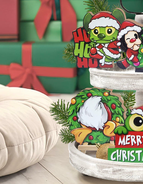 Load image into Gallery viewer, Uruney Merry Christmas Snowman Tiered Tray Decor Green 1 Count
