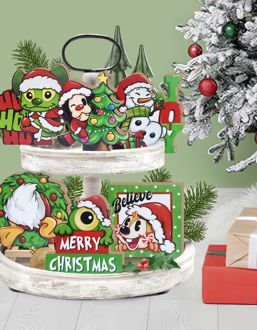 Load image into Gallery viewer, Uruney Merry Christmas Snowman Tiered Tray Decor Green 1 Count
