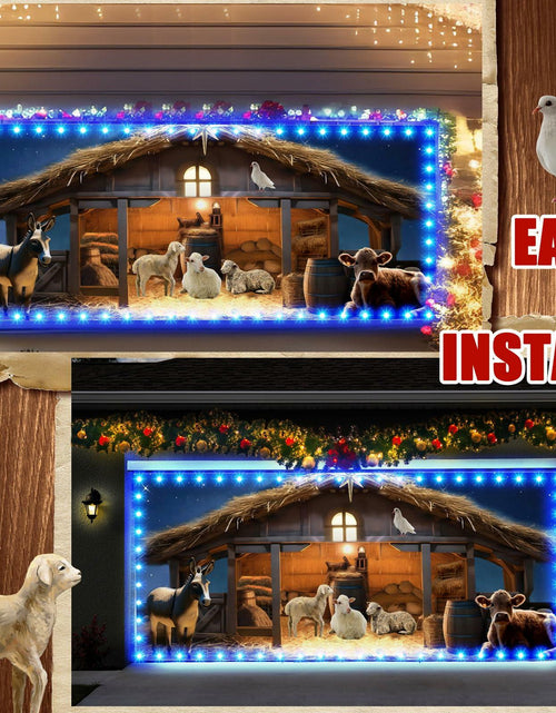 Load image into Gallery viewer, Ganeen 6.4x16ft LED Christmas Garage Door Banner Rustic Nativity Farm
